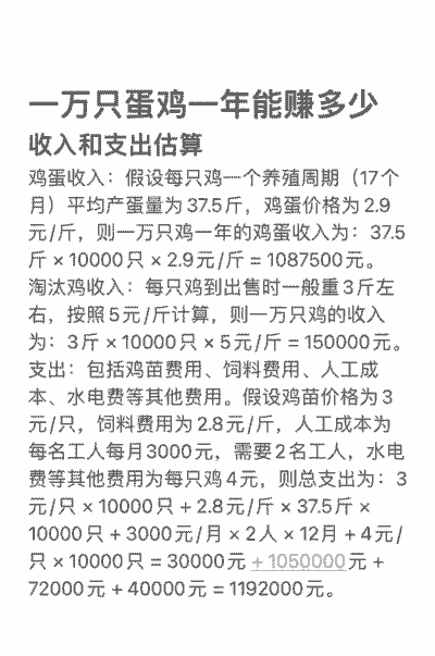 蛋鸡养殖需要多少钱