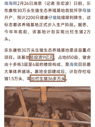 海南省有多少家养猪场