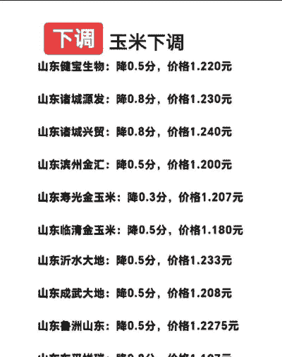 山东玉米价格一览表