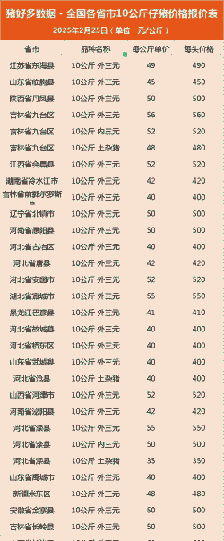 十公斤的猪仔价格是多少