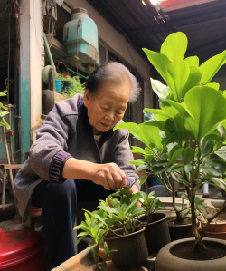 农村养花的奶奶